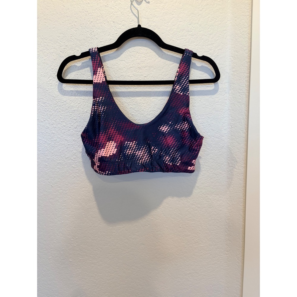 Goldsheep Womens Pink Navy Abstract Dot Scoop Neck Sports Bra Size L